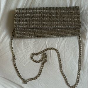 Starlet Silver  Crystal Iridescent Evening Handbag Chain Shoulder Clutch Purse